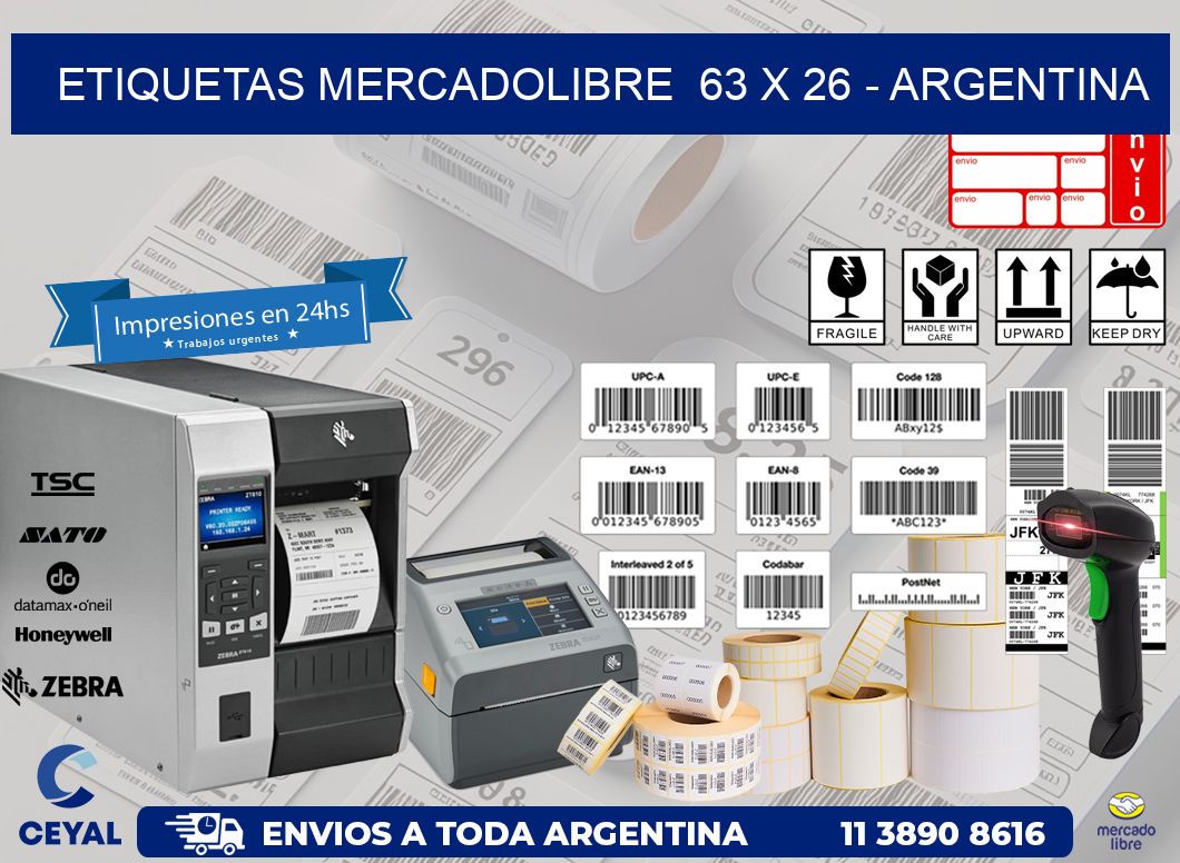 ETIQUETAS MERCADOLIBRE  63 x 26 - ARGENTINA