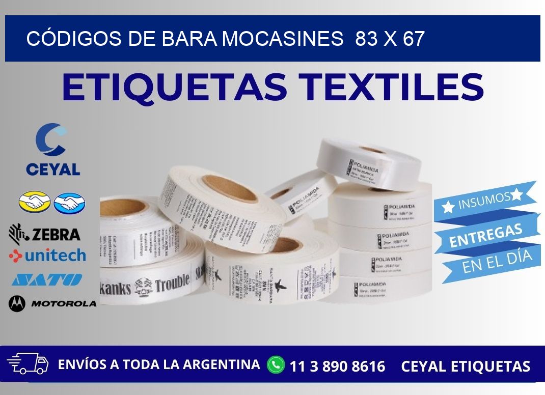 CÓDIGOS DE BARA MOCASINES  83 x 67