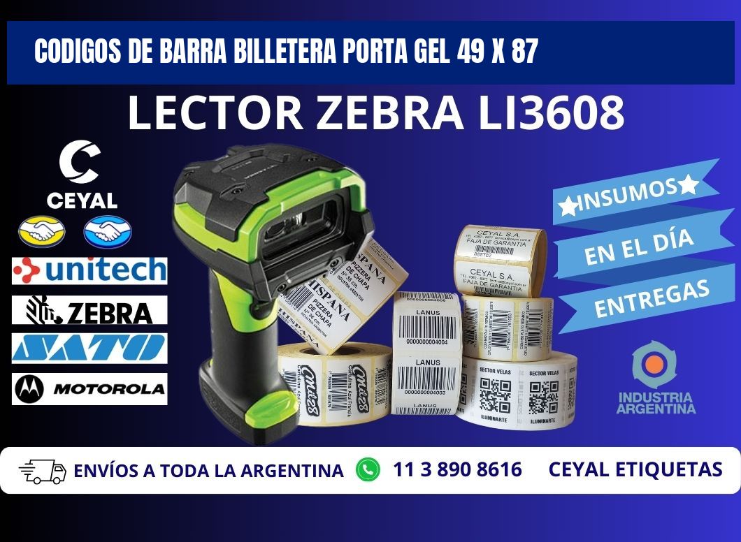 CODIGOS DE BARRA BILLETERA PORTA GEL 49 x 87