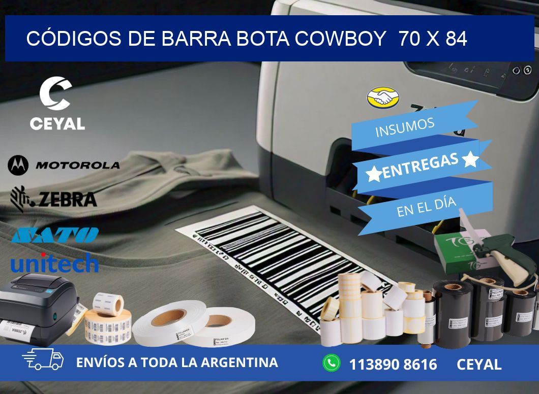 CÓDIGOS DE BARRA BOTA COWBOY  70 x 84