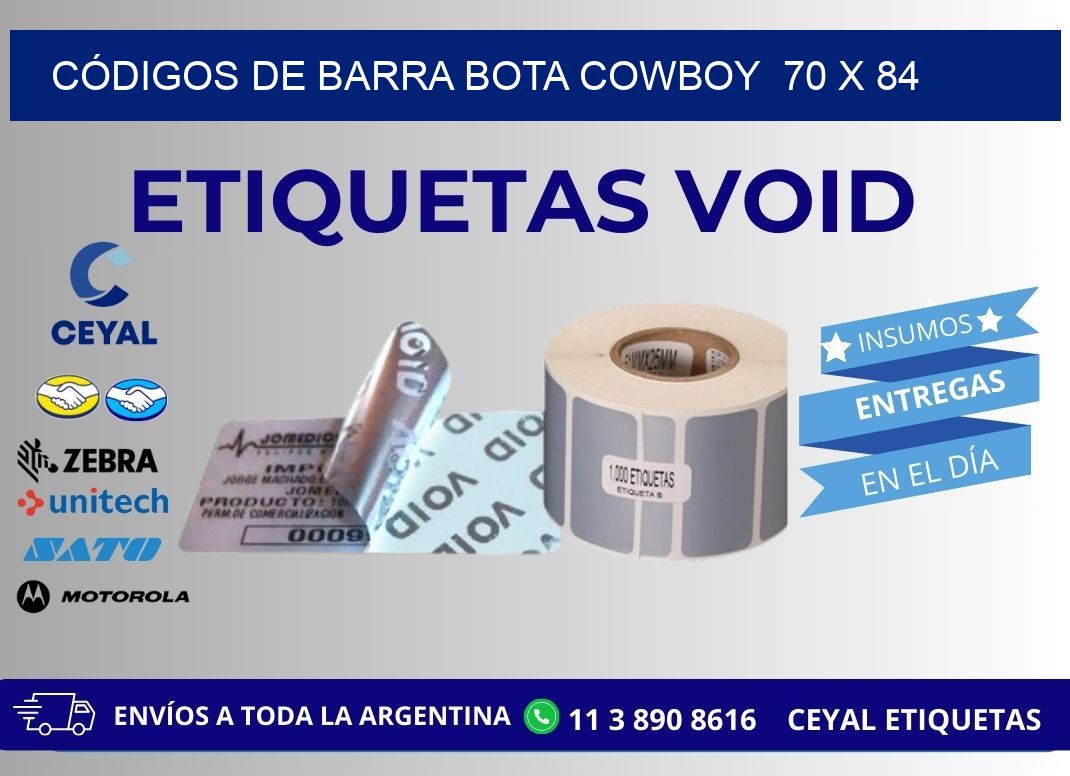 CÓDIGOS DE BARRA BOTA COWBOY  70 x 84