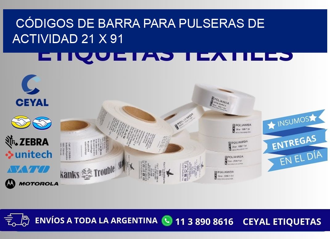 CÓDIGOS DE BARRA PARA PULSERAS DE ACTIVIDAD 21 x 91