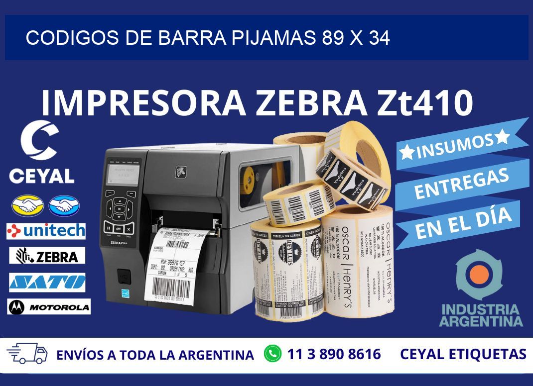 CODIGOS DE BARRA PIJAMAS 89 x 34