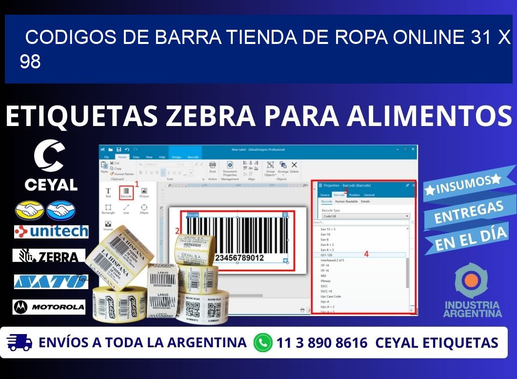 CODIGOS DE BARRA TIENDA DE ROPA ONLINE 31 x 98