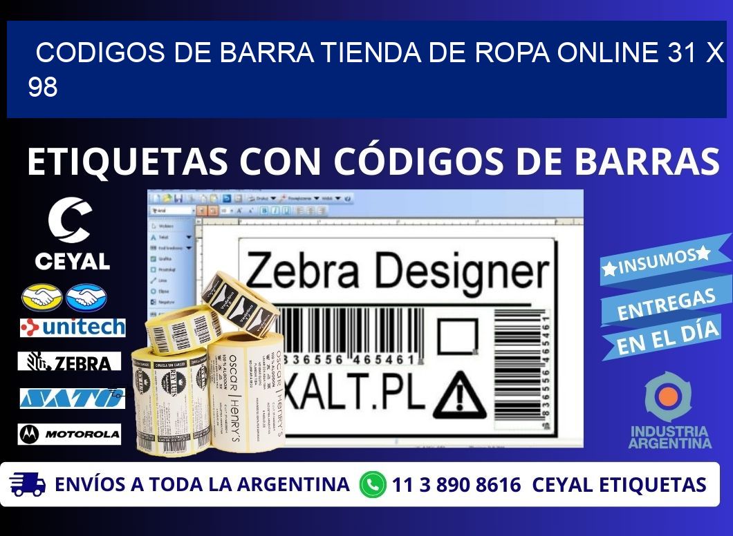 CODIGOS DE BARRA TIENDA DE ROPA ONLINE 31 x 98