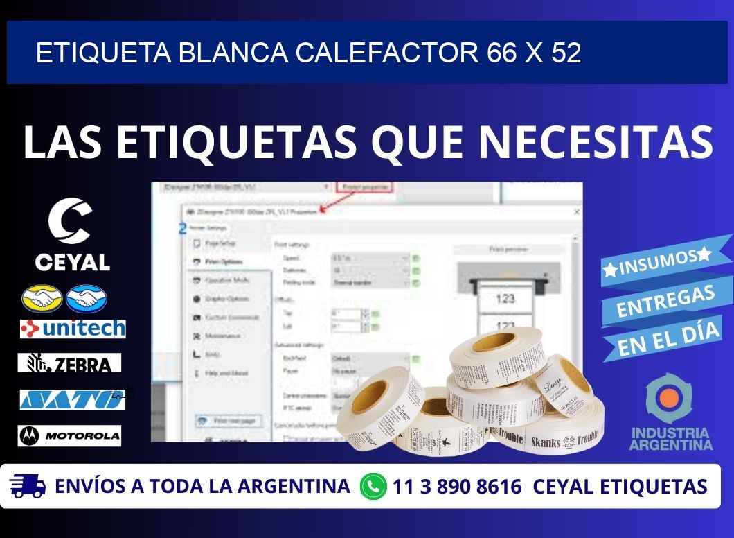 ETIQUETA BLANCA CALEFACTOR 66 x 52