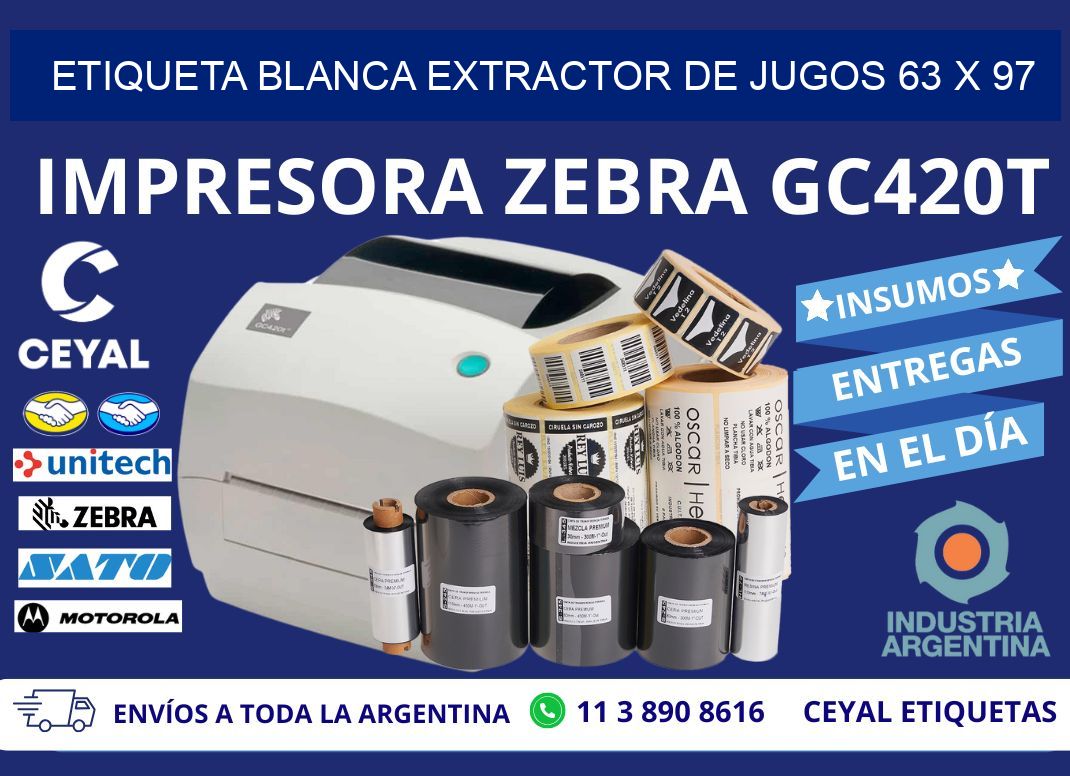 ETIQUETA BLANCA EXTRACTOR DE JUGOS 63 x 97