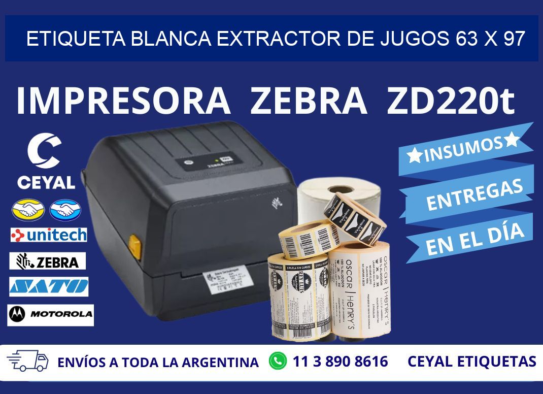 ETIQUETA BLANCA EXTRACTOR DE JUGOS 63 x 97