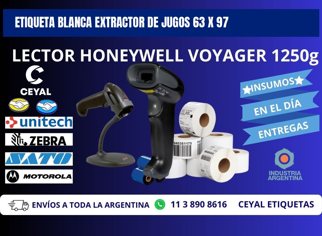 ETIQUETA BLANCA EXTRACTOR DE JUGOS 63 x 97