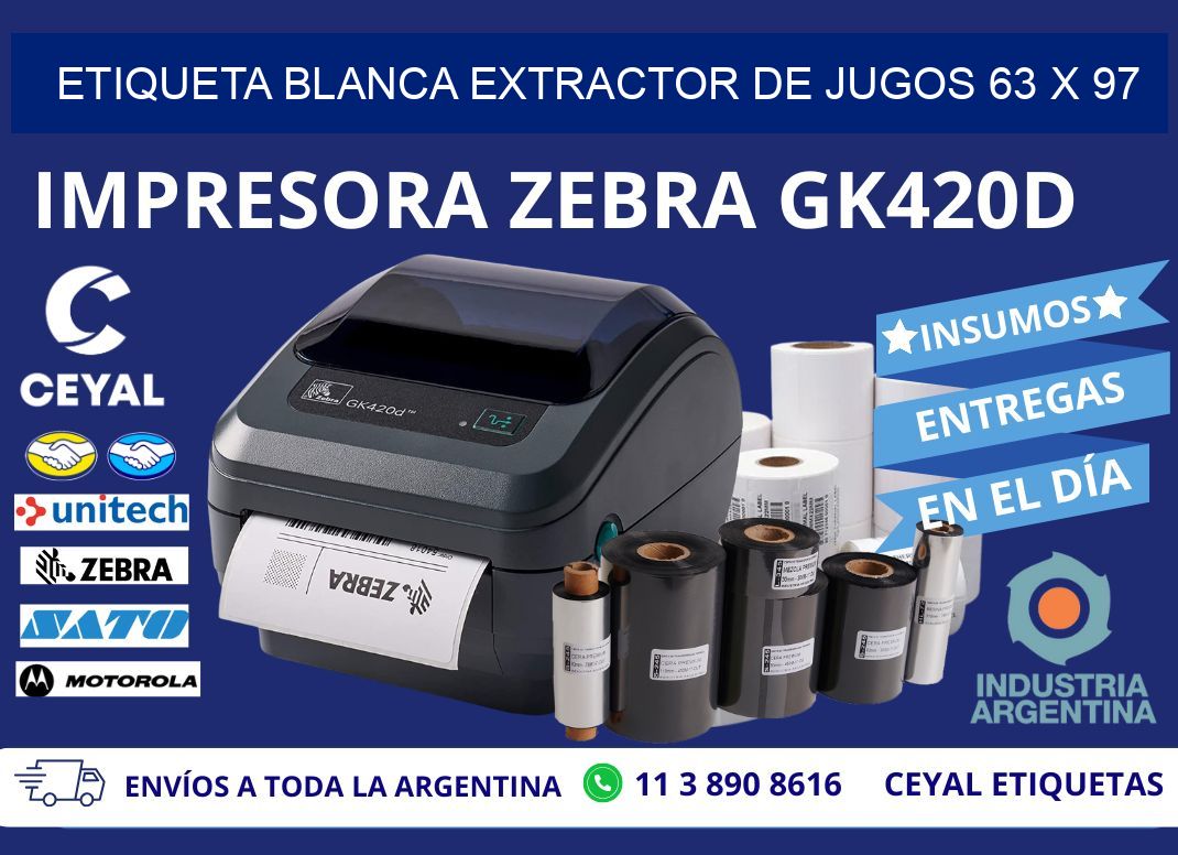 ETIQUETA BLANCA EXTRACTOR DE JUGOS 63 x 97