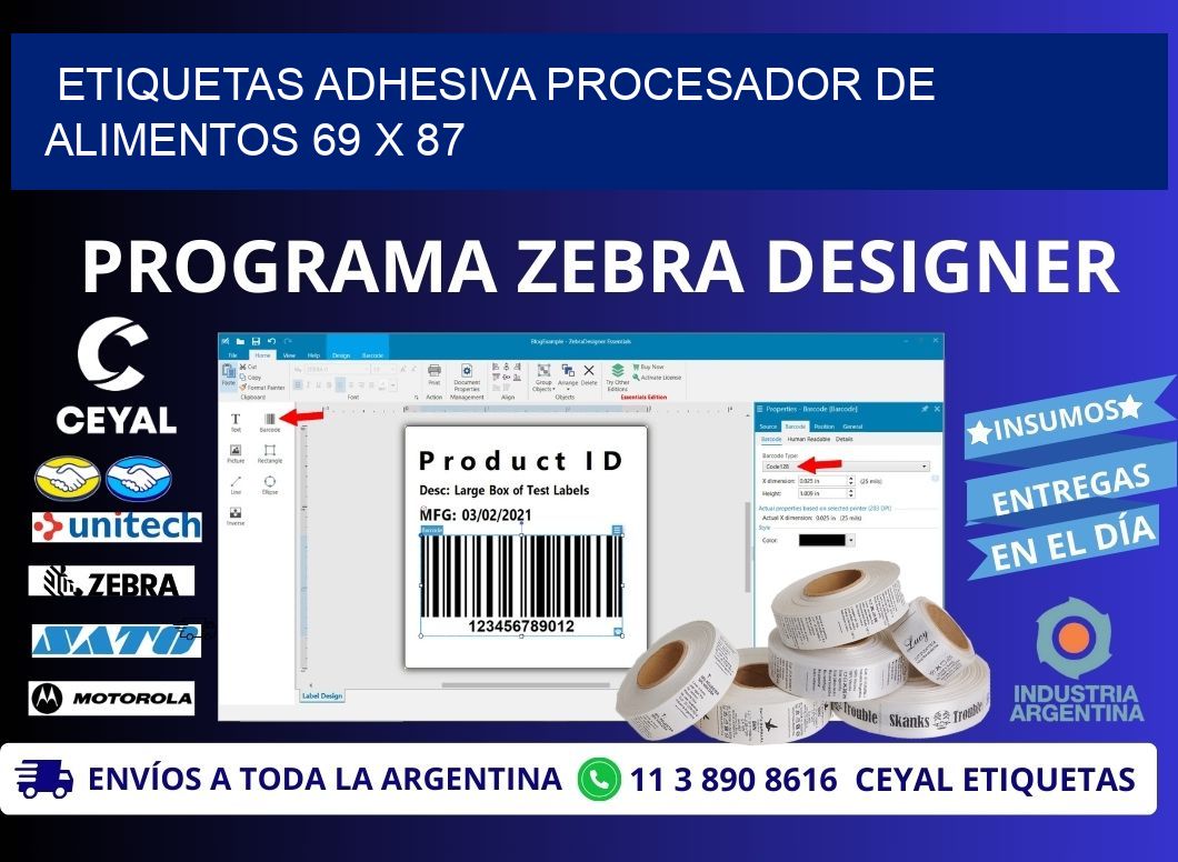 ETIQUETAS ADHESIVA PROCESADOR DE ALIMENTOS 69 x 87