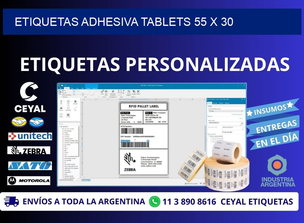 ETIQUETAS ADHESIVA TABLETS 55 x 30