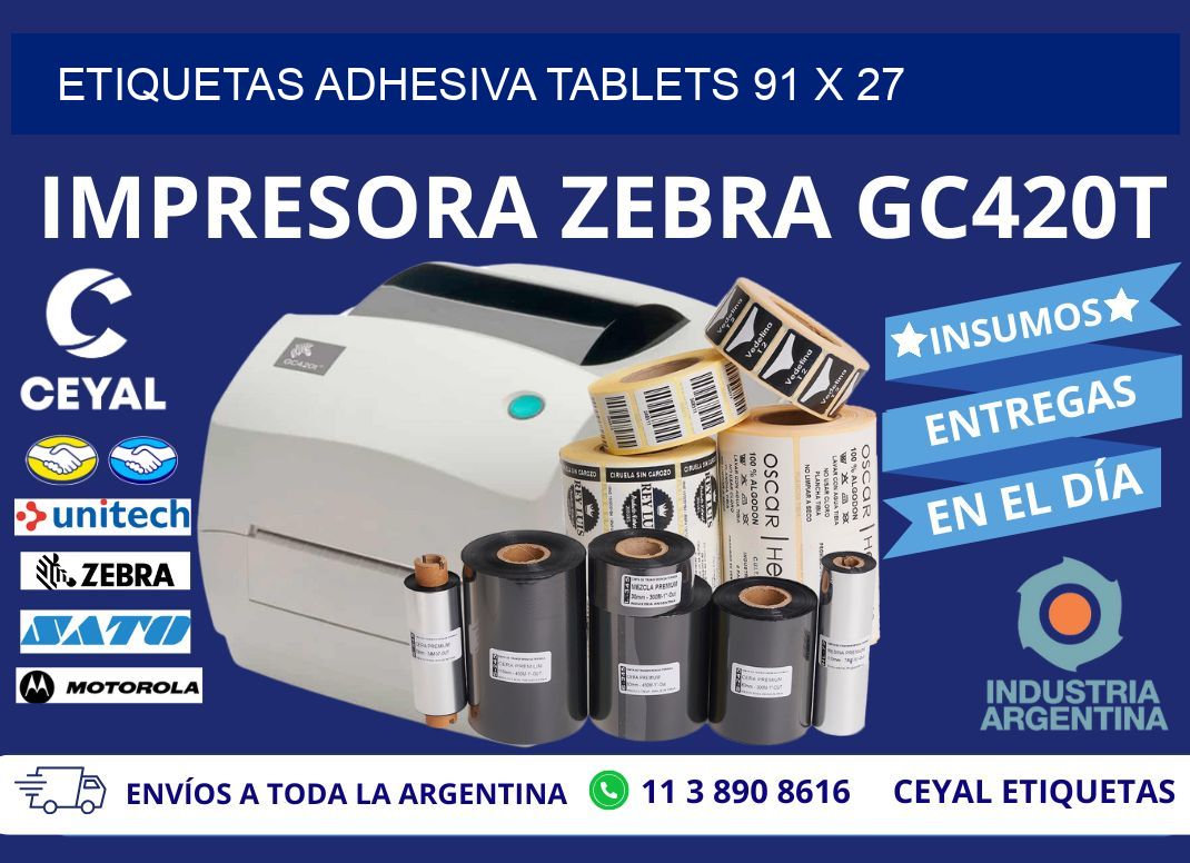 ETIQUETAS ADHESIVA TABLETS 91 x 27