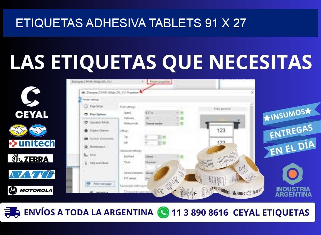 ETIQUETAS ADHESIVA TABLETS 91 x 27