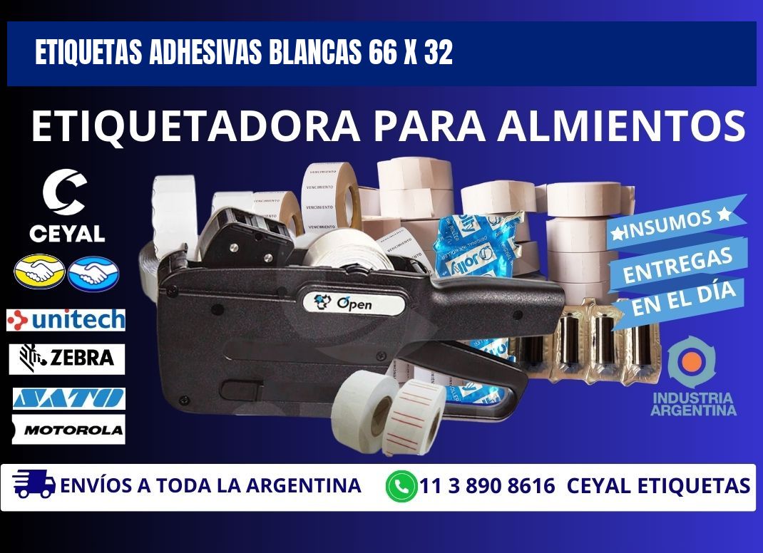 ETIQUETAS ADHESIVAS BLANCAS 66 x 32