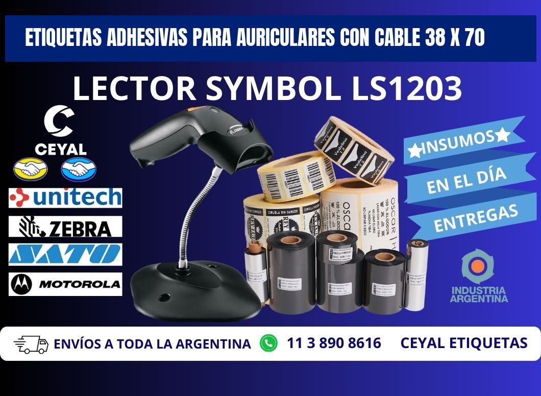 ETIQUETAS ADHESIVAS PARA AURICULARES CON CABLE 38 x 70