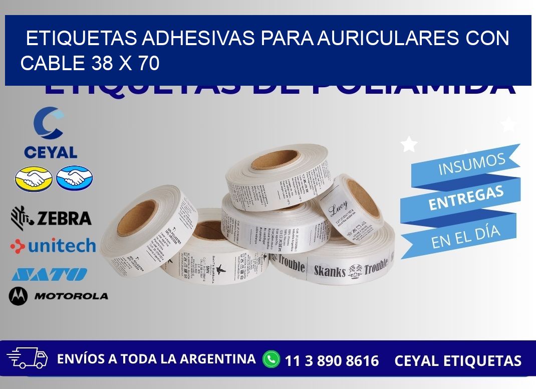 ETIQUETAS ADHESIVAS PARA AURICULARES CON CABLE 38 x 70