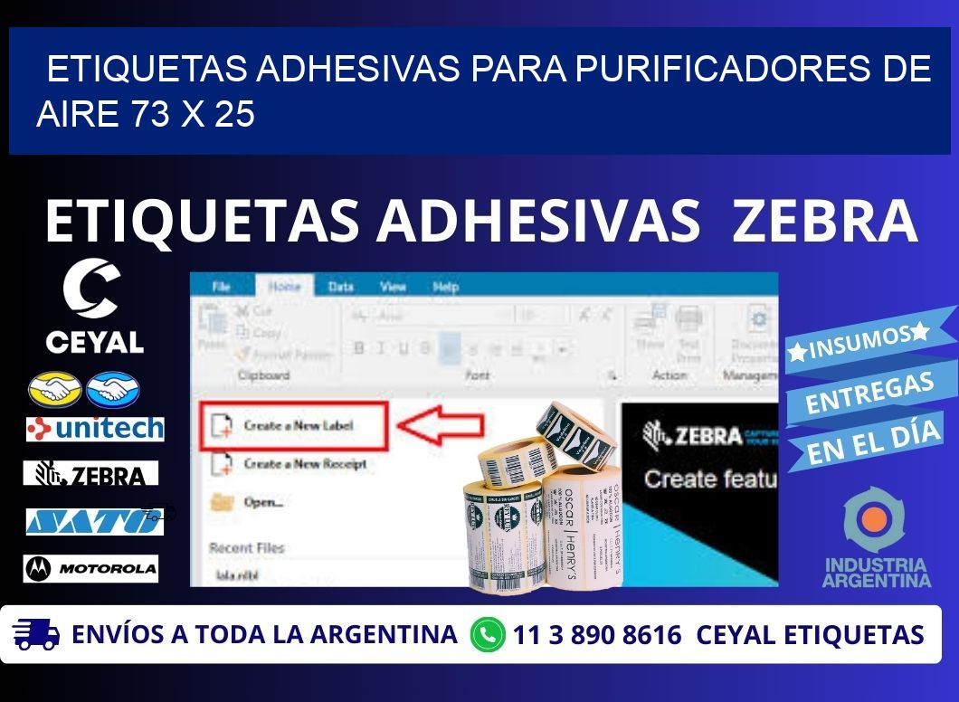 ETIQUETAS ADHESIVAS PARA PURIFICADORES DE AIRE 73 x 25