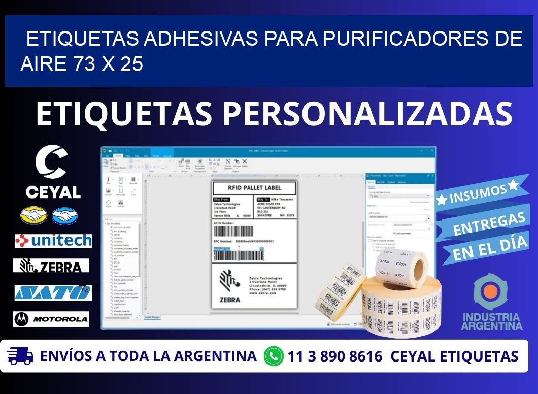 ETIQUETAS ADHESIVAS PARA PURIFICADORES DE AIRE 73 x 25