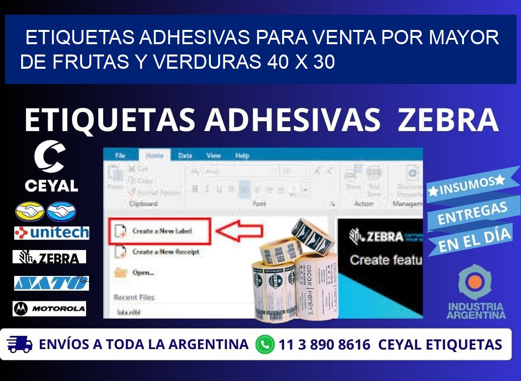 ETIQUETAS ADHESIVAS PARA VENTA POR MAYOR DE FRUTAS Y VERDURAS 40 x 30