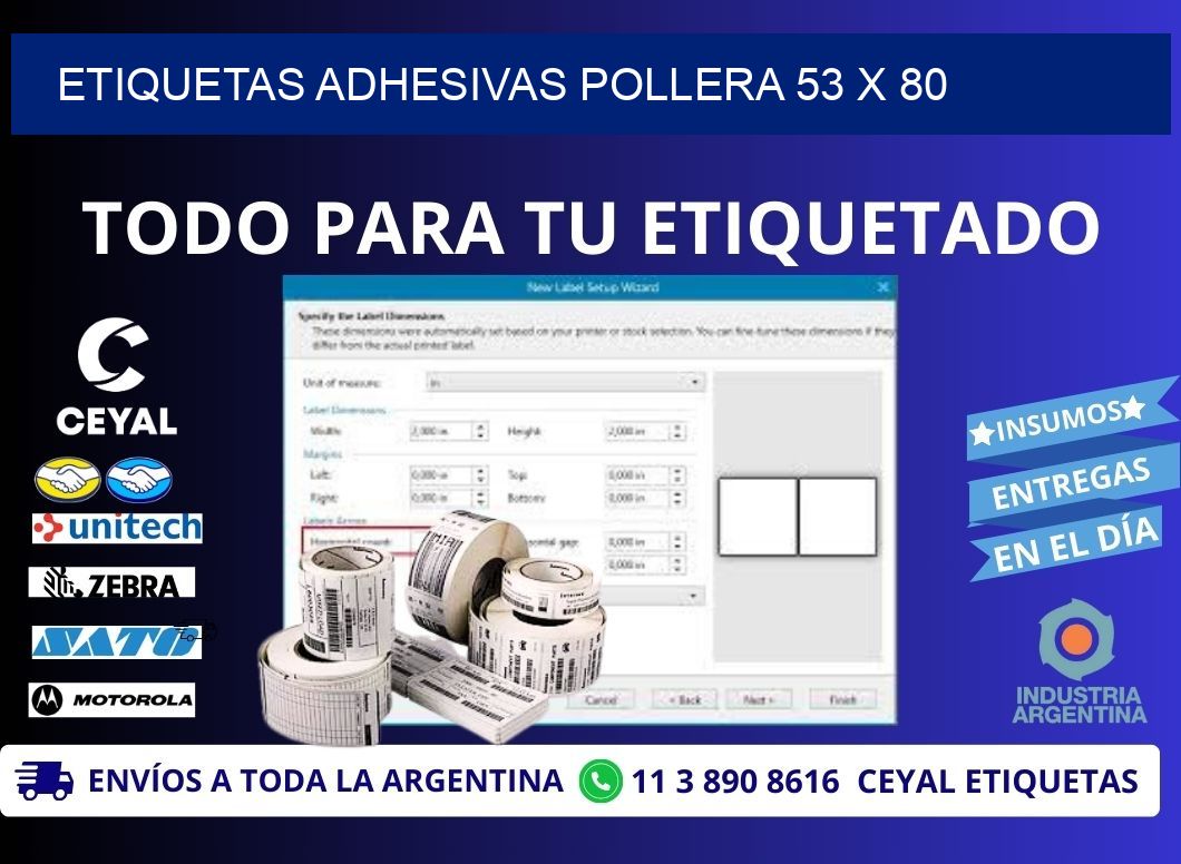 ETIQUETAS ADHESIVAS POLLERA 53 x 80