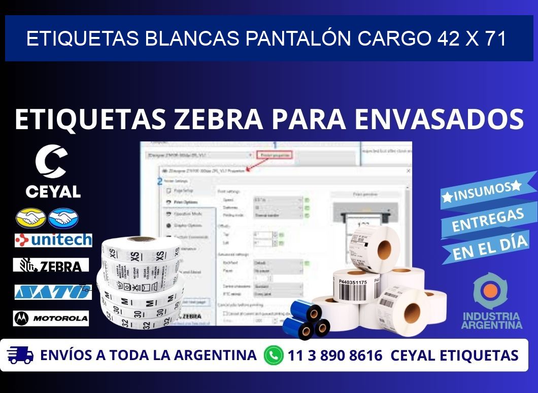 ETIQUETAS BLANCAS PANTALÓN CARGO 42 x 71