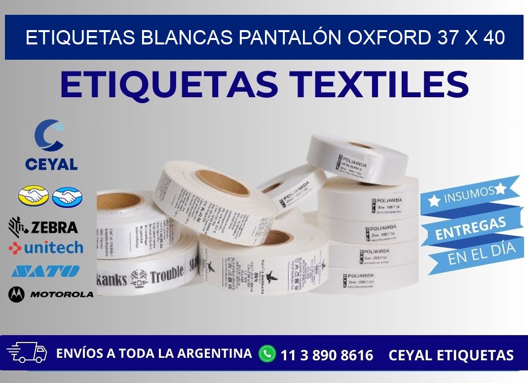 ETIQUETAS BLANCAS PANTALÓN OXFORD 37 x 40