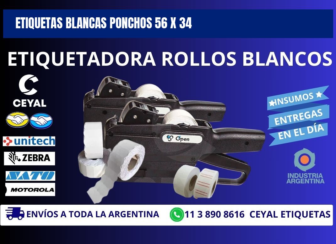 ETIQUETAS BLANCAS PONCHOS 56 x 34