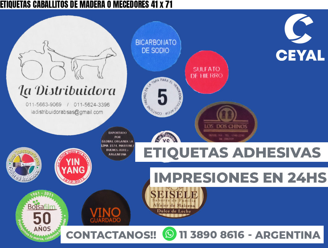 ETIQUETAS CABALLITOS DE MADERA O MECEDORES 41 x 71