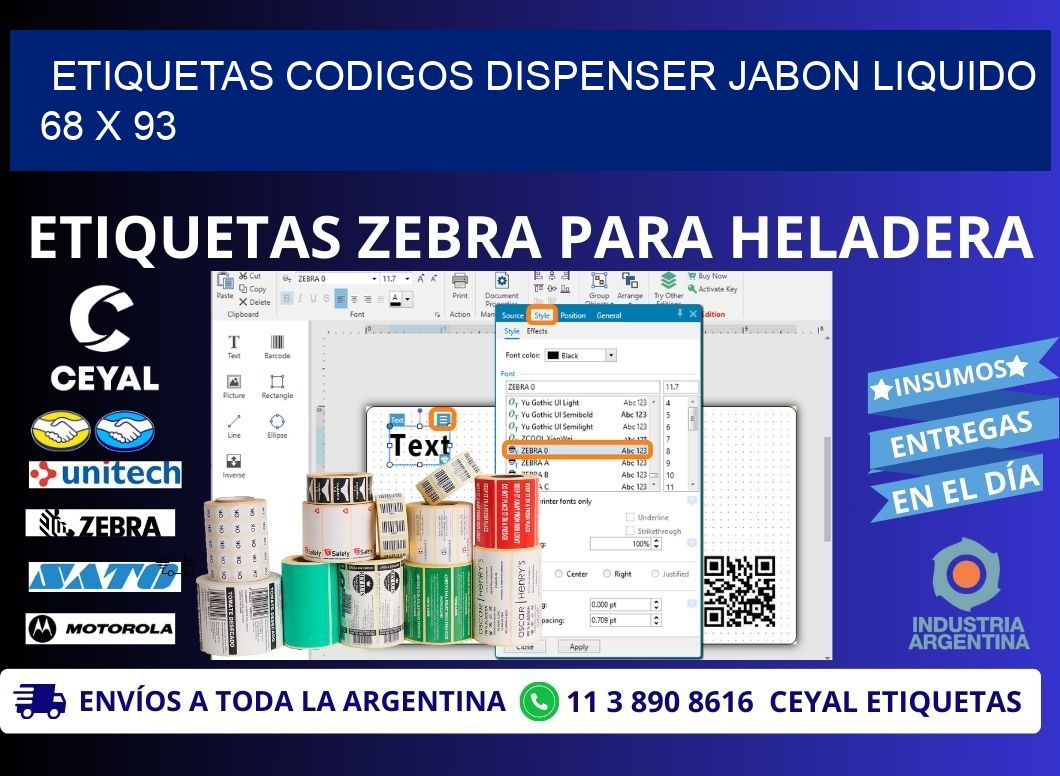 ETIQUETAS CODIGOS DISPENSER JABON LIQUIDO 68 x 93