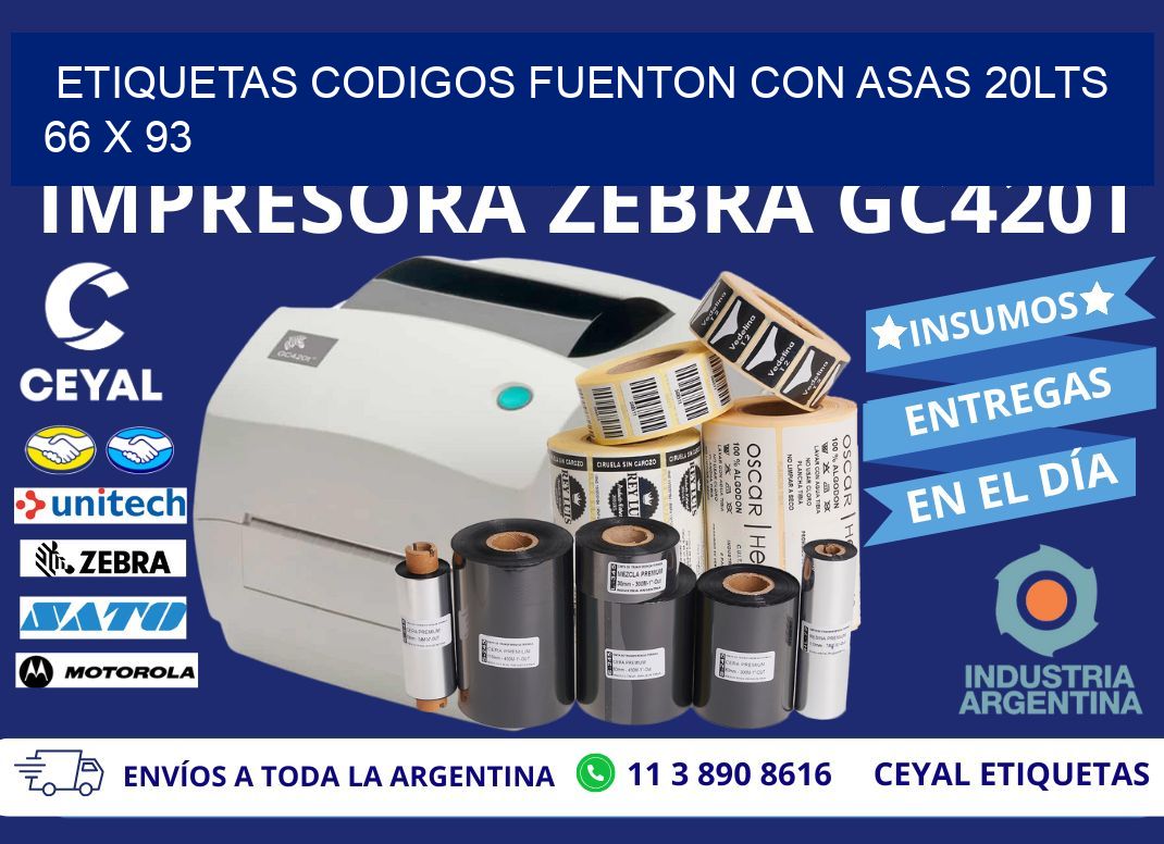 ETIQUETAS CODIGOS FUENTON CON ASAS 20LTS 66 x 93