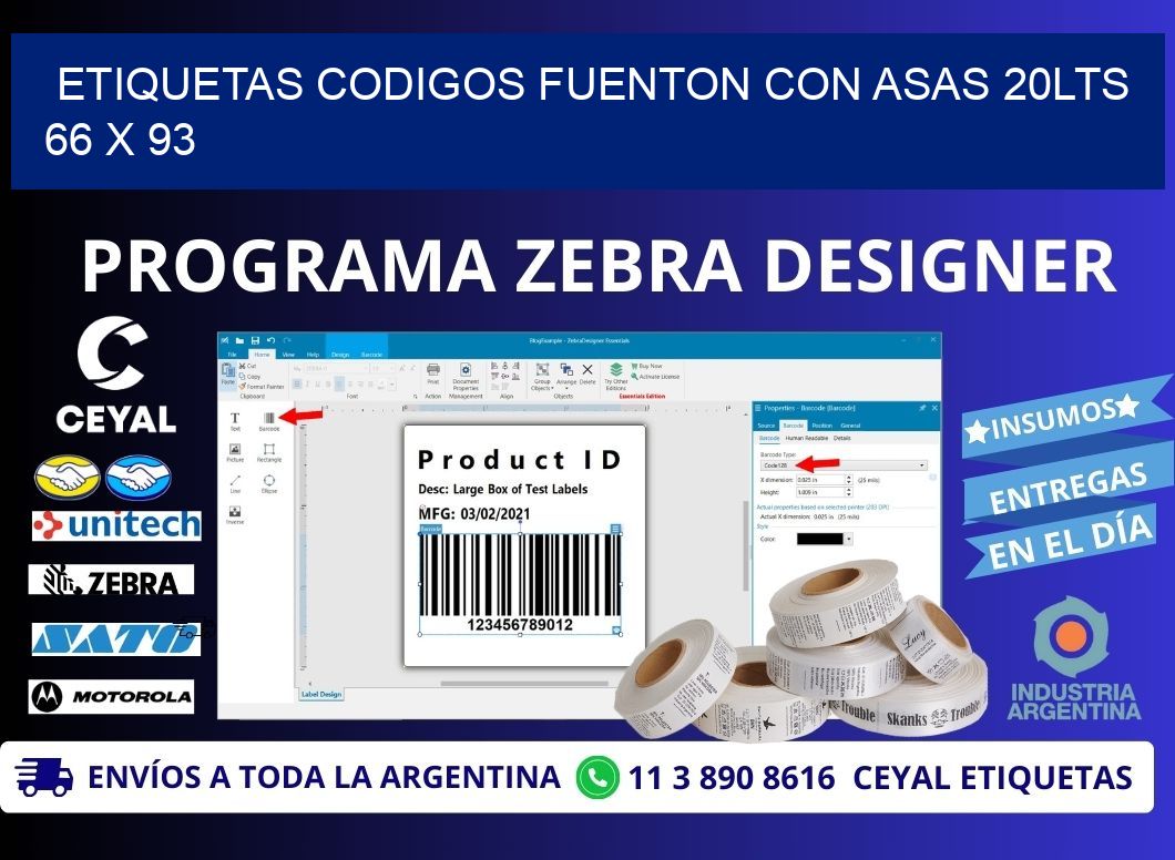 ETIQUETAS CODIGOS FUENTON CON ASAS 20LTS 66 x 93