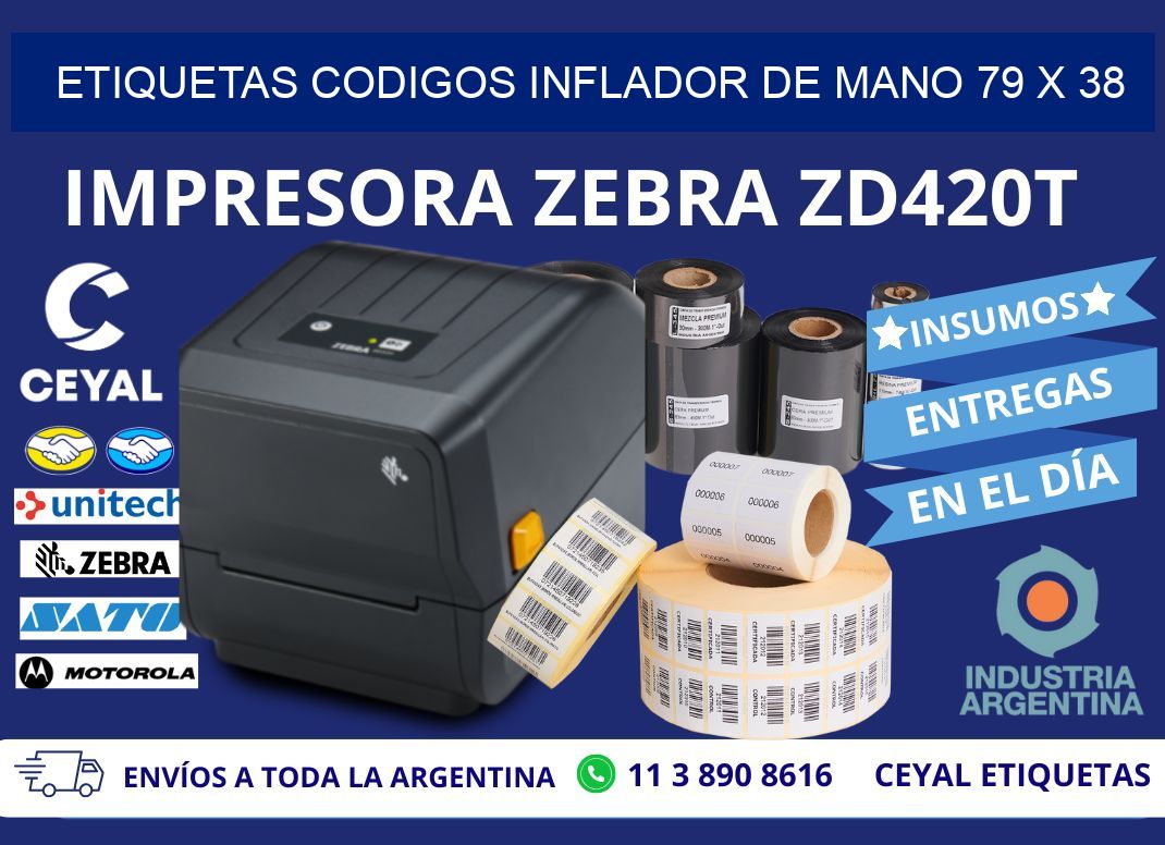 ETIQUETAS CODIGOS INFLADOR DE MANO 79 x 38