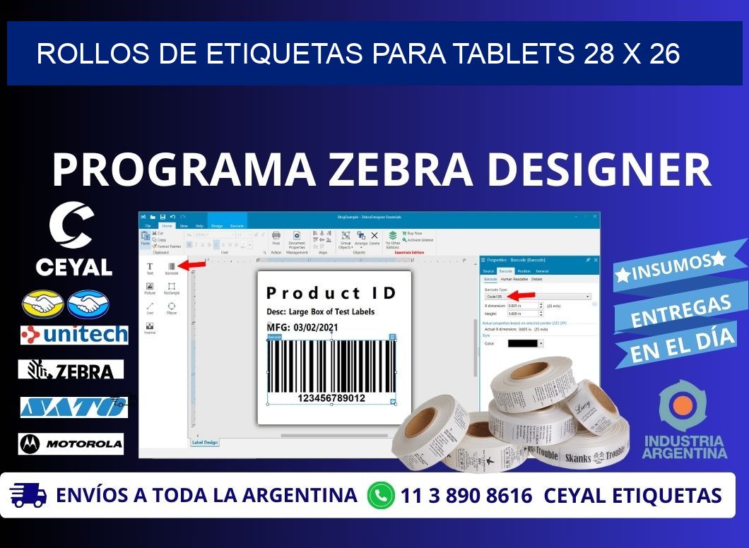 ROLLOS DE ETIQUETAS PARA TABLETS 28 x 26