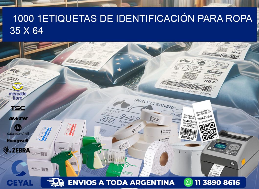 1000 1ETIQUETAS DE IDENTIFICACIÓN PARA ROPA 35 x 64