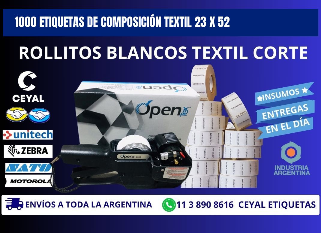 1000 ETIQUETAS DE COMPOSICIÓN TEXTIL 23 x 52