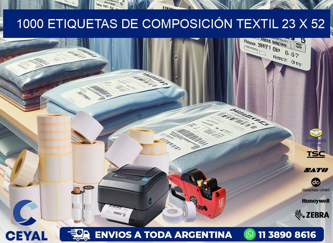 1000 ETIQUETAS DE COMPOSICIÓN TEXTIL 23 x 52