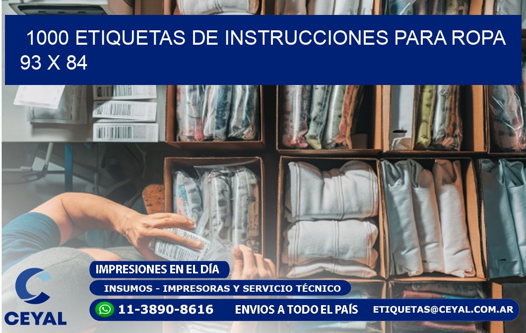 1000 ETIQUETAS DE INSTRUCCIONES PARA ROPA 93 x 84