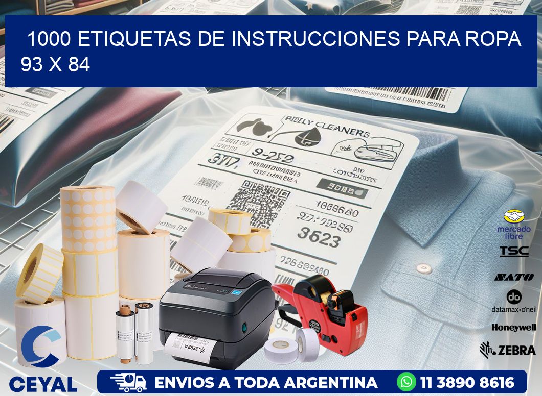 1000 ETIQUETAS DE INSTRUCCIONES PARA ROPA 93 x 84