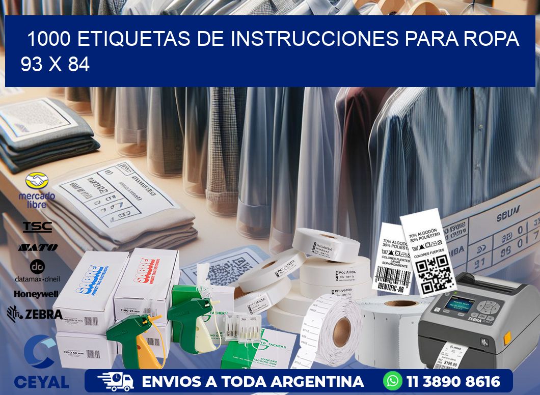 1000 ETIQUETAS DE INSTRUCCIONES PARA ROPA 93 x 84