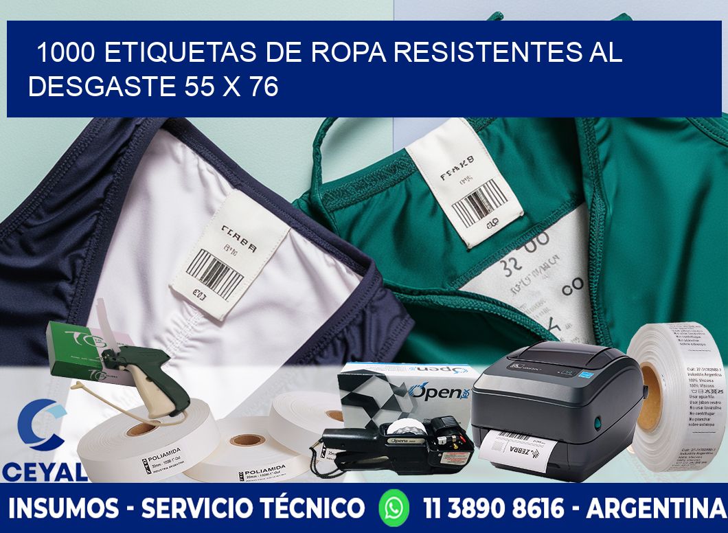 1000 ETIQUETAS DE ROPA RESISTENTES AL DESGASTE 55 x 76