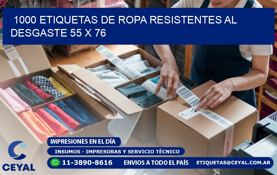 1000 ETIQUETAS DE ROPA RESISTENTES AL DESGASTE 55 x 76