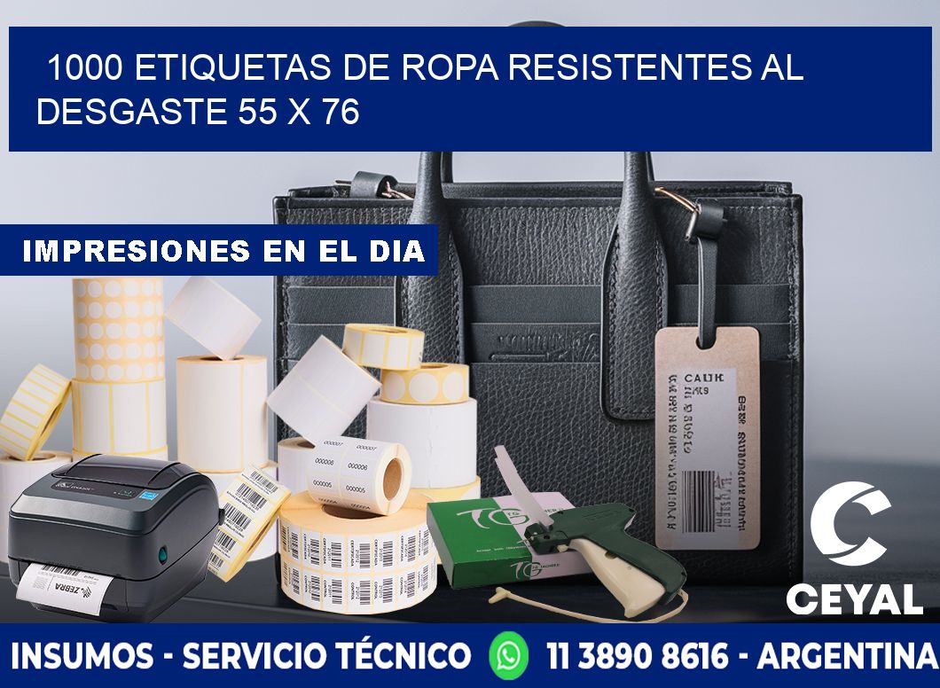 1000 ETIQUETAS DE ROPA RESISTENTES AL DESGASTE 55 x 76