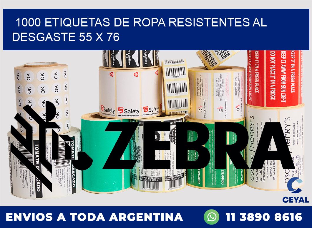 1000 ETIQUETAS DE ROPA RESISTENTES AL DESGASTE 55 x 76