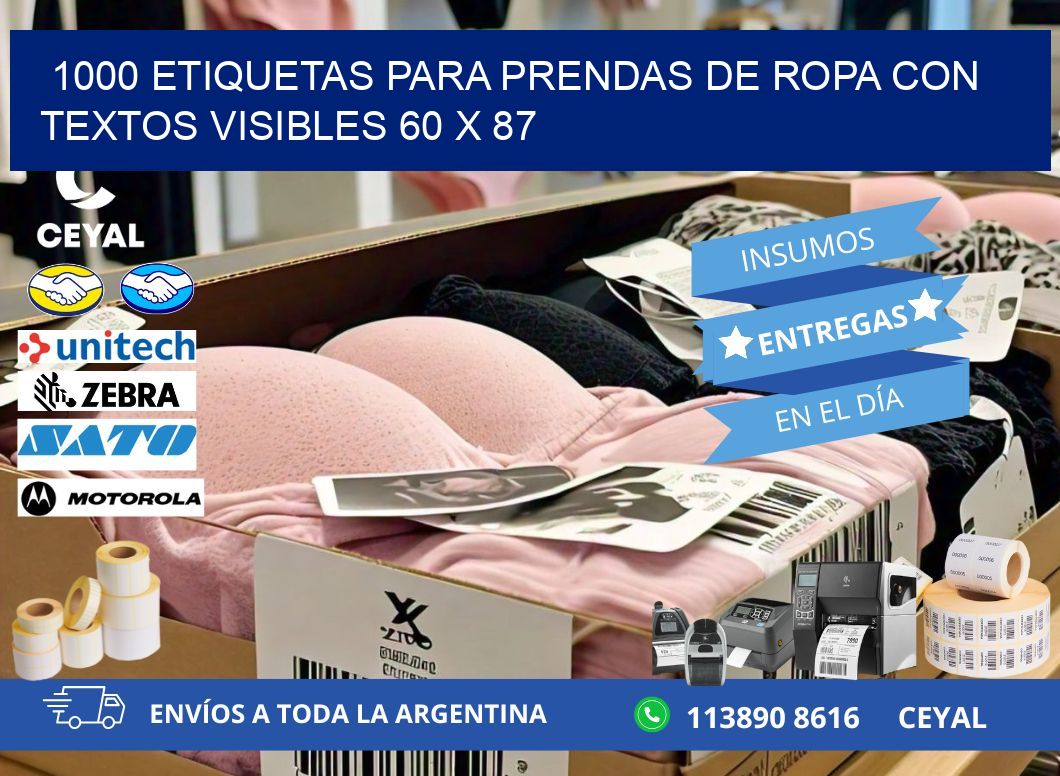 1000 ETIQUETAS PARA PRENDAS DE ROPA CON TEXTOS VISIBLES 60 x 87