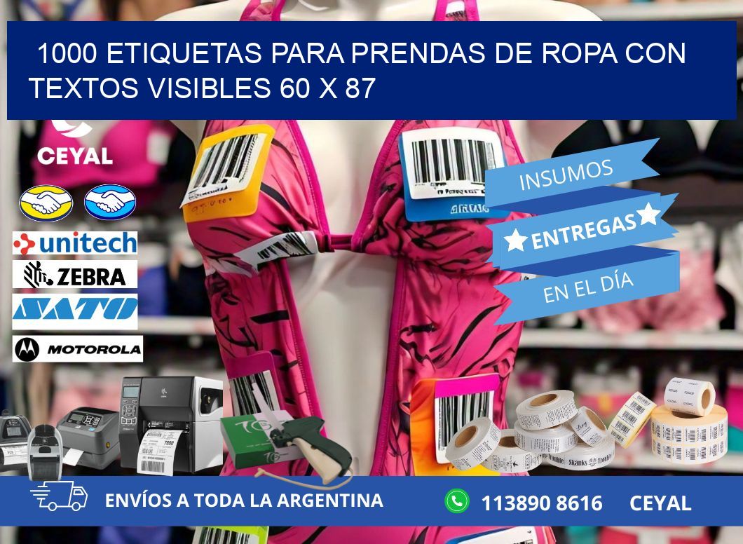 1000 ETIQUETAS PARA PRENDAS DE ROPA CON TEXTOS VISIBLES 60 x 87