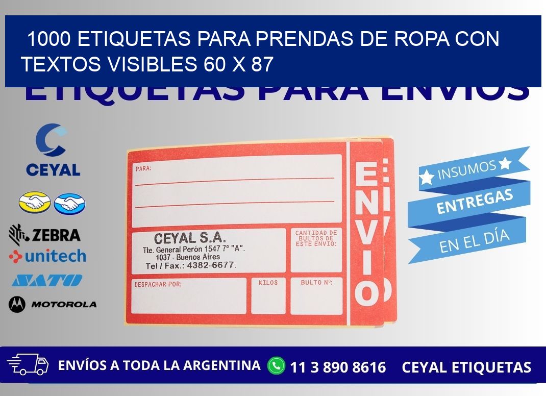 1000 ETIQUETAS PARA PRENDAS DE ROPA CON TEXTOS VISIBLES 60 x 87