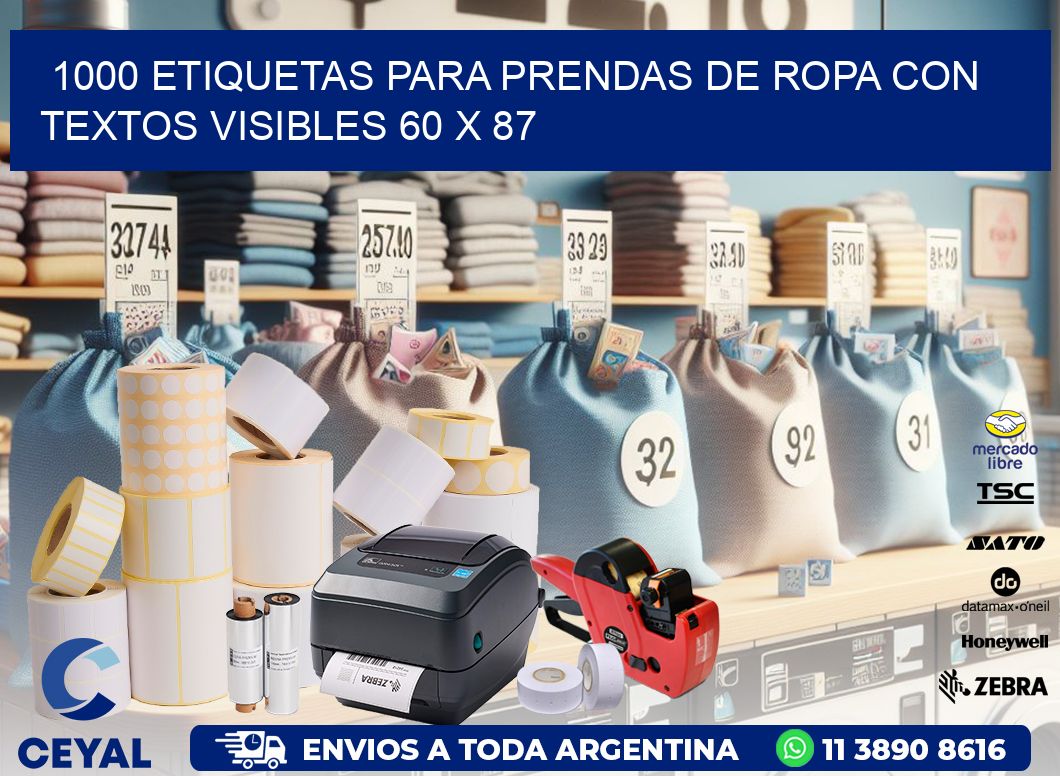 1000 ETIQUETAS PARA PRENDAS DE ROPA CON TEXTOS VISIBLES 60 x 87