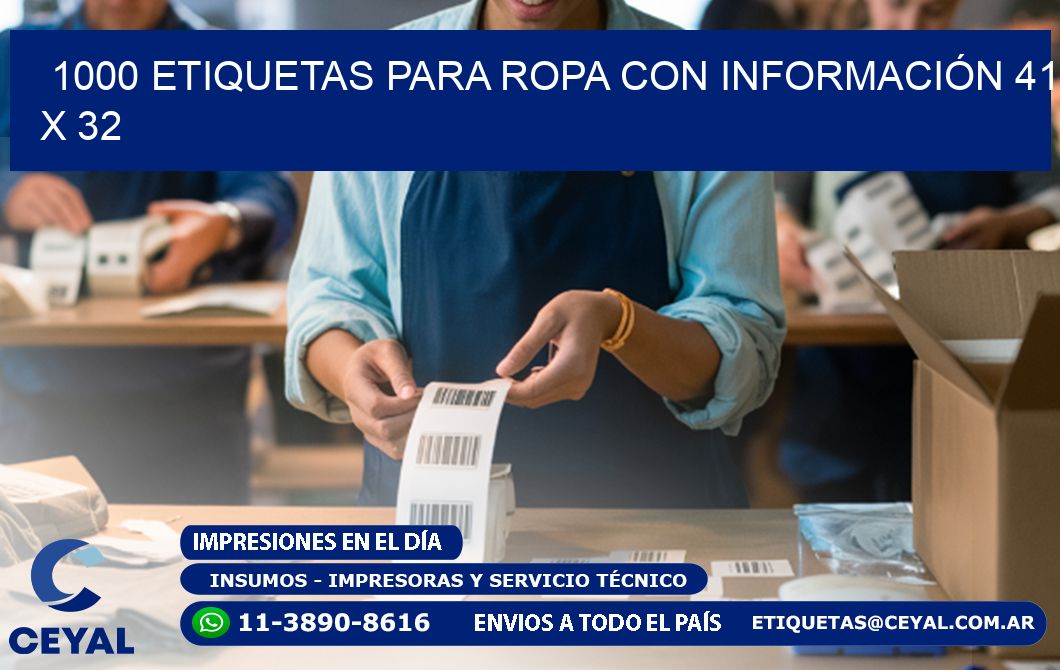 1000 ETIQUETAS PARA ROPA CON INFORMACIÓN 41 x 32