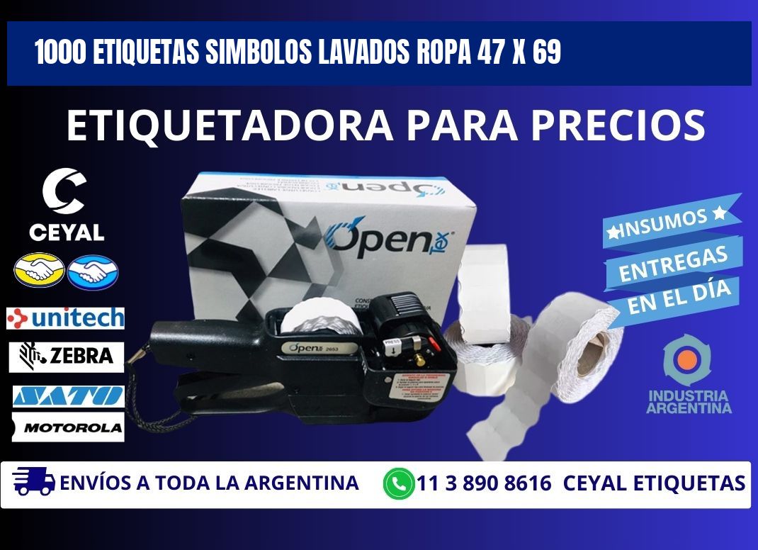 1000 ETIQUETAS SIMBOLOS LAVADOS ROPA 47 x 69